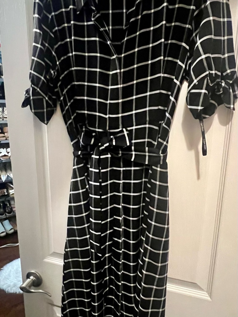 Calvin Klein Black and White Windowpane Midi Dress
